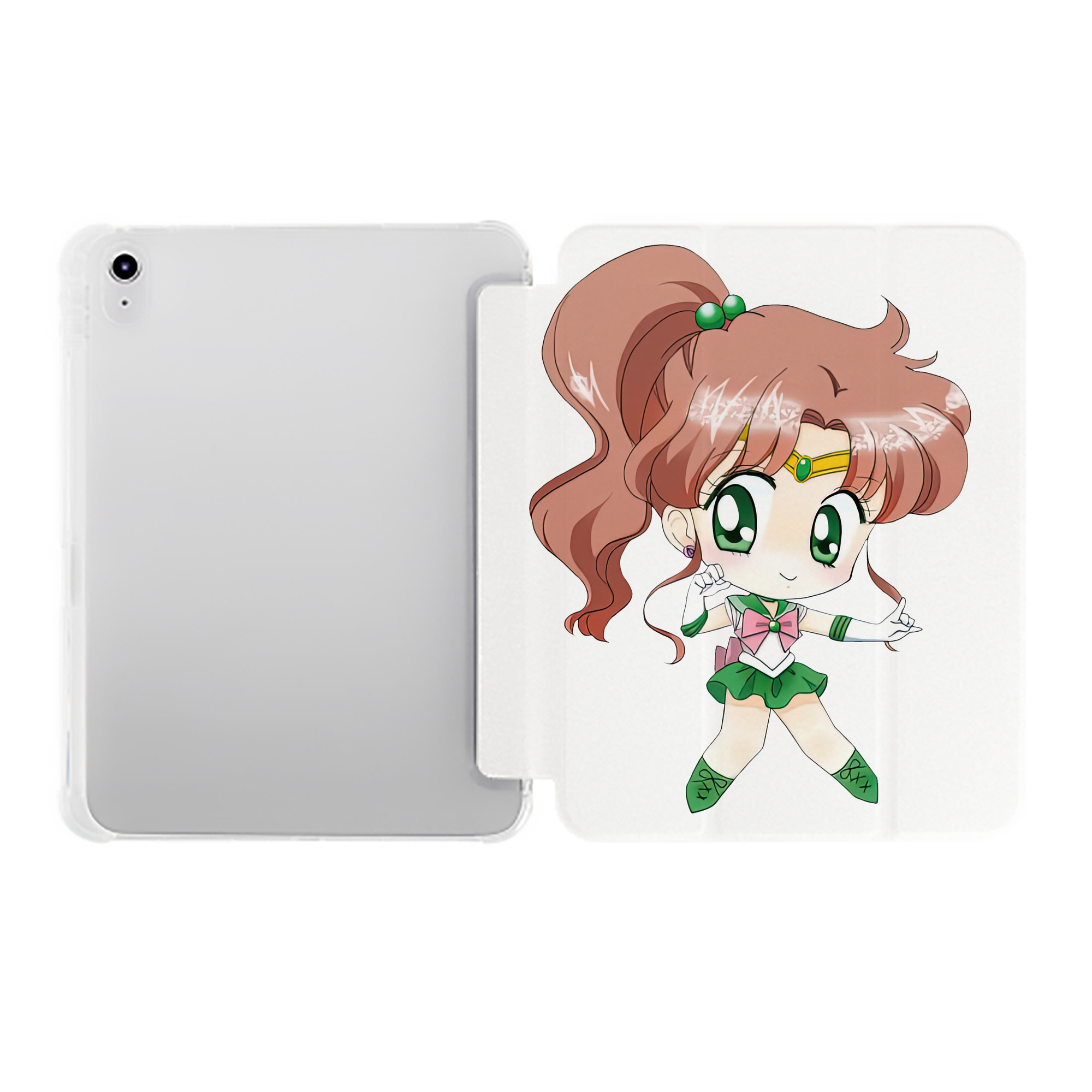 （画像用） 美少女戦士セーラームーン 木野 まこと きの まこと Sailor Moon Kino Makoto （セーラージュピター；Sailor Jupiter） IPad ケース ペン収納付き 三つ折りスタンド PUレザー×シリコン 対応機種9.5/10.5/10.9インチ